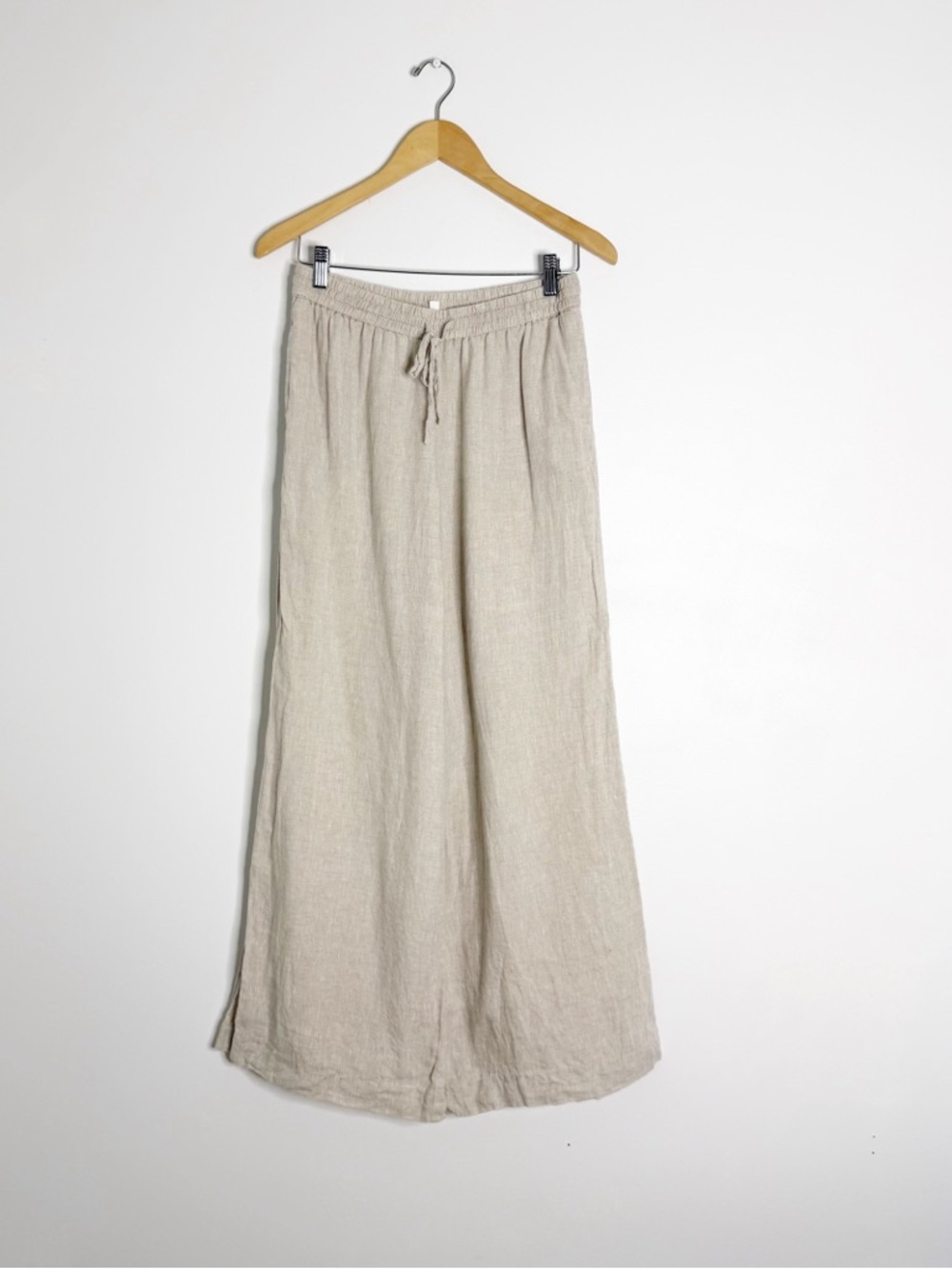 Wide Leg Linen-Blend Pants in Beige